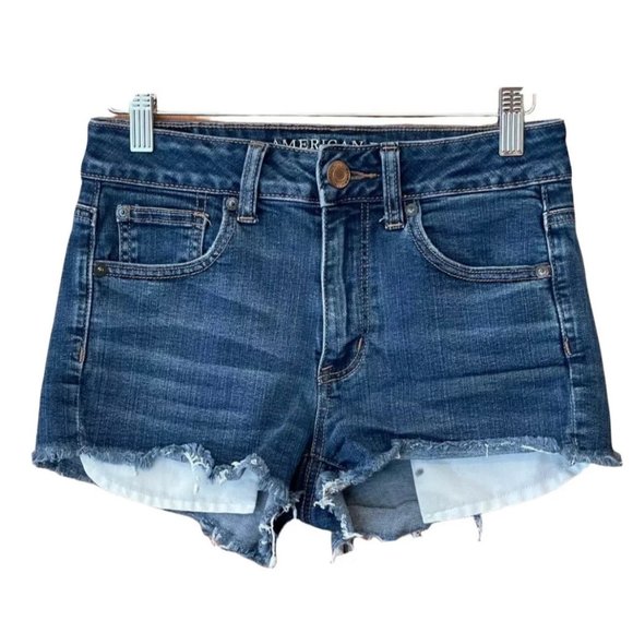 American Eagle Outfitters Pants - American Eagle Hi Rise Shortie Blue Denim Jean Cut Off Shorts Womens 4 Stretch